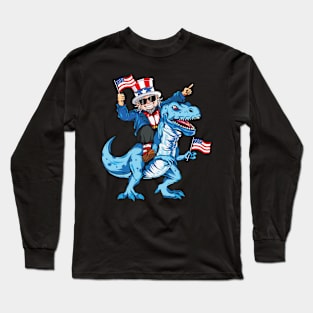 Uncle Sam Riding Dinosaur 4th Of July Long Sleeve T-Shirt